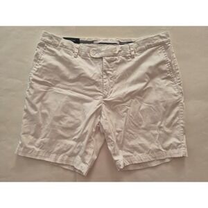 Bugatchi Mens White Shorts Flat Front Casual Chino Cotton Blend Size 38